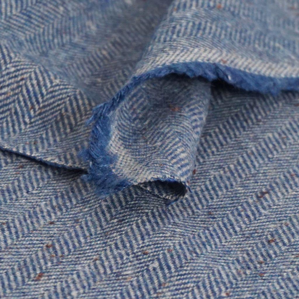 Wollstoff Schurwolle Seide Tweed Italien Fischgrat blau